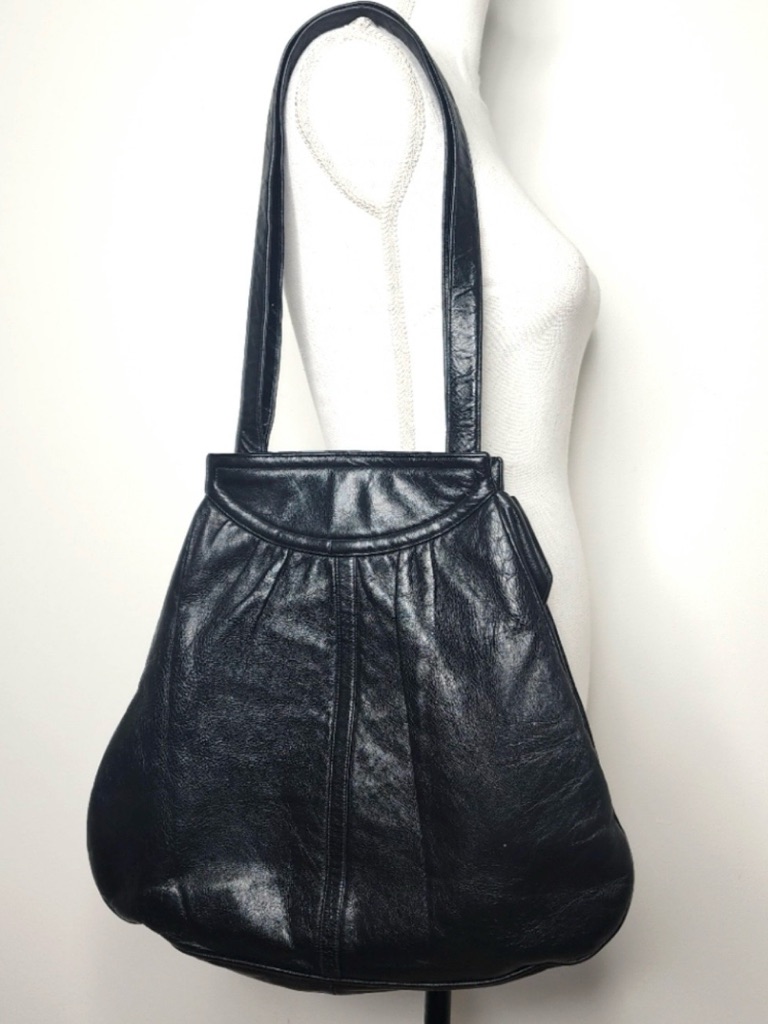Vintage Oscar De La Renta Black Leather Shoulder Bag Minimalist 90s